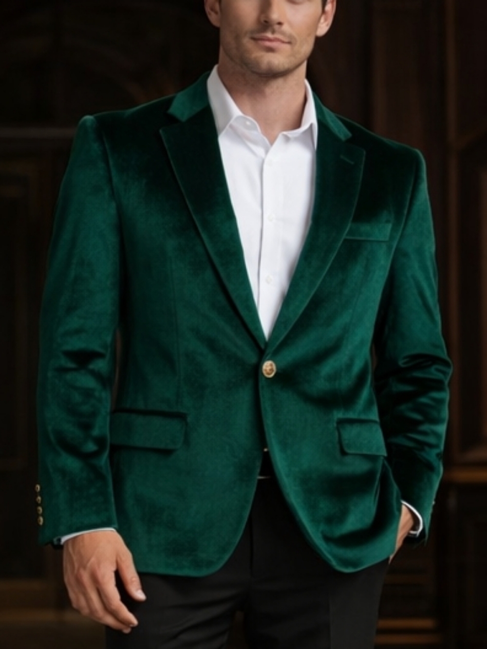 WYWK Emerald Green Velvet Blazer - Classic Single-Breast Style